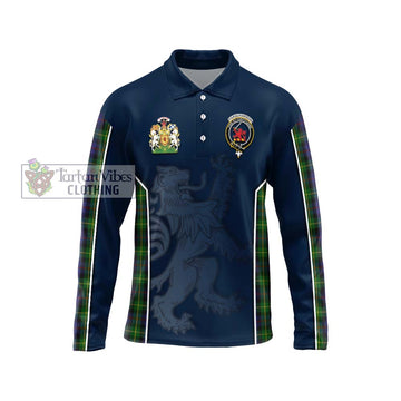 Farquharson Tartan Long Sleeve Polo Shirt with Family Crest and Lion Rampant Vibes Sport Style Unisex - Tartan Vibes Clothing