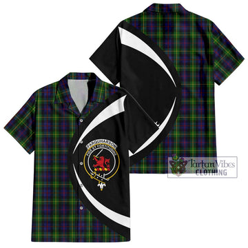 Farquharson Tartan Hawaiian Shirt with Family Crest Circle Style