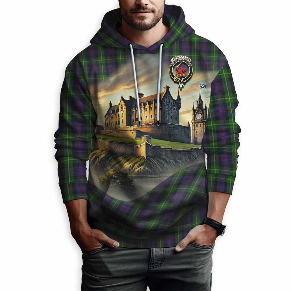 Tartan Vibes Clothing Farquharson Tartan Family Crest Hoodie with Scottish Ancient Castle Style