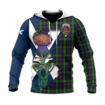 Farquharson Tartan Family Crest Knitted Hoodie Scottish Thistle Celtic Inspired