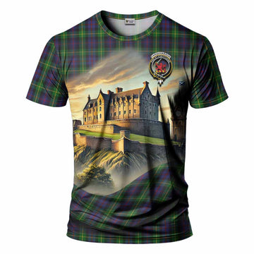 Farquharson Tartan Family Crest T-Shirt with Scottish Ancient Castle Style