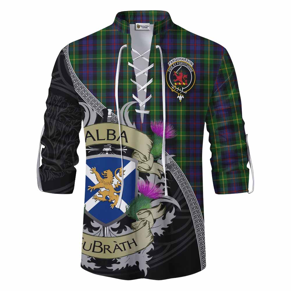 Tartan Vibes Clothing Farquharson Tartan Family Crest Ghillie Kilt Shirt Lion Rampant Royal Thistle Shield Celtic Inspired