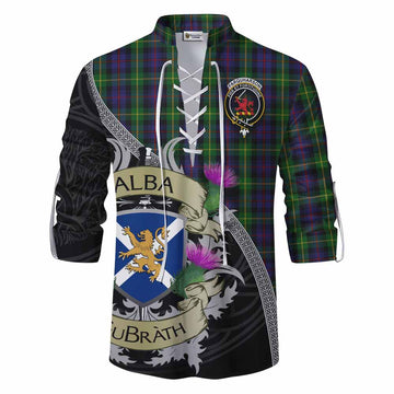Farquharson Tartan Family Crest Ghillie Kilt Shirt Lion Rampant Royal Thistle Shield Celtic Inspired