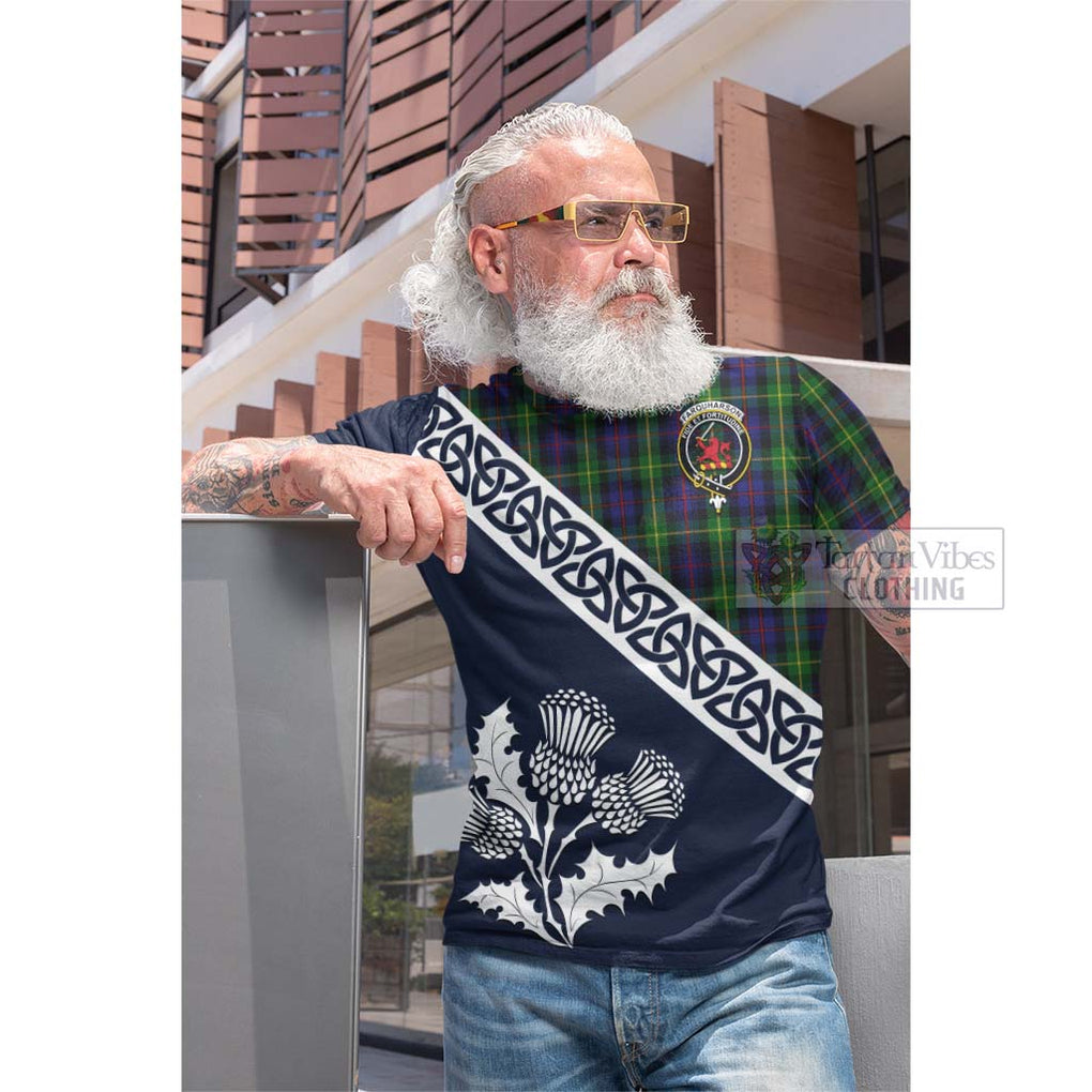 Farquharson Tartan Cotton T-shirt Featuring Thistle and Scotland Map Men's Shirt - Tartan Vibes Clothing