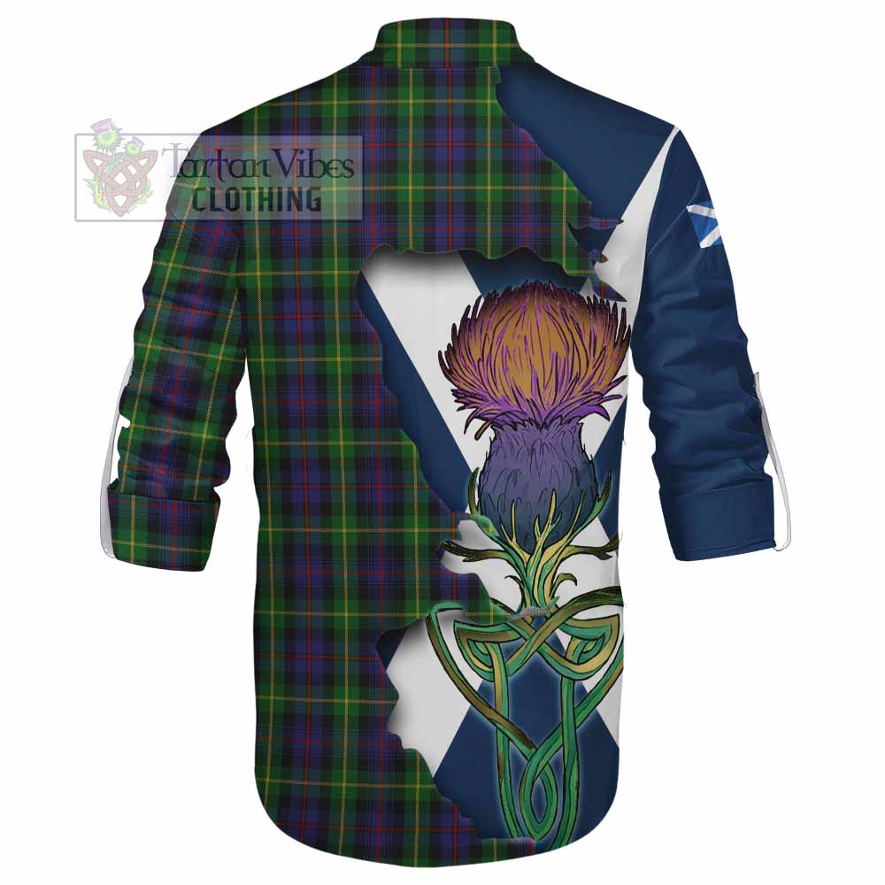 Tartan Vibes Clothing Farquharson Tartan Family Crest Ghillie Kilt Shirt Scottish Thistle Celtic Inspired