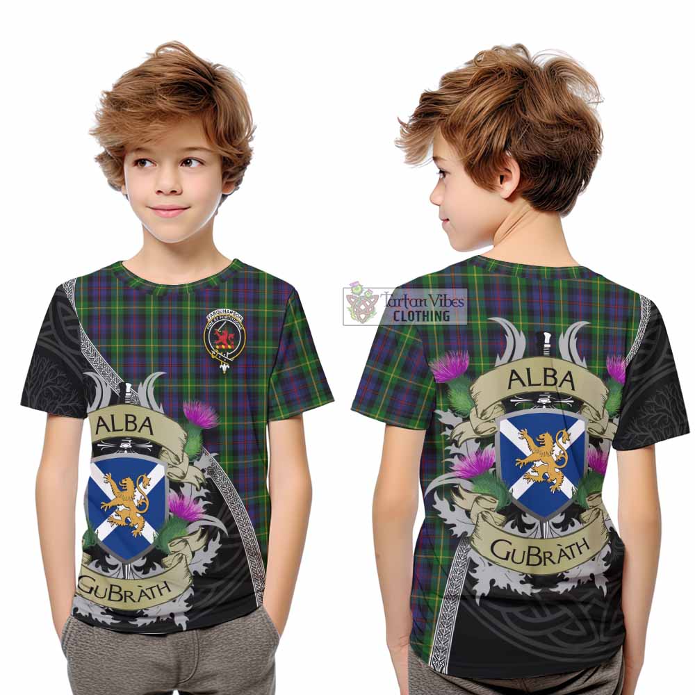 Tartan Vibes Clothing Farquharson Tartan Family Crest Kid T-Shirt Lion Rampant Royal Thistle Shield Celtic Inspired