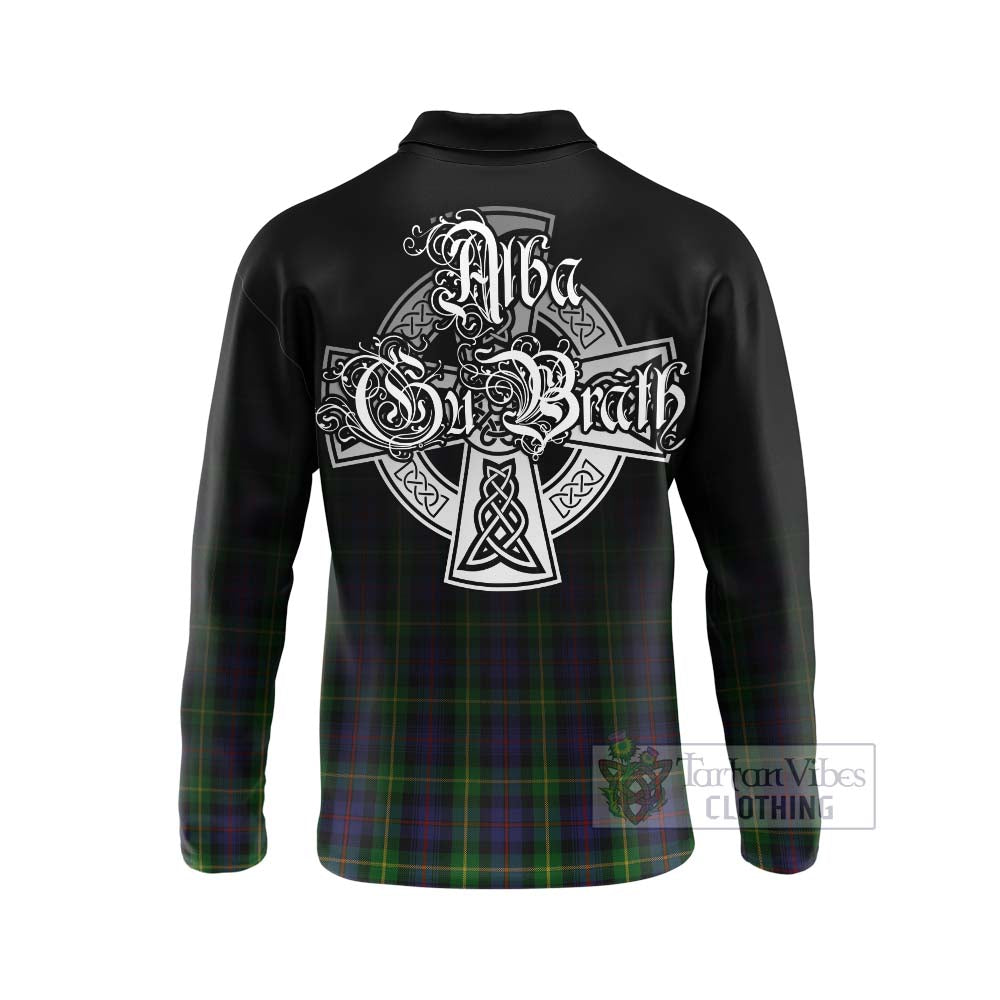 Tartan Vibes Clothing Farquharson Tartan Long Sleeve Polo Shirt Featuring Alba Gu Brath Family Crest Celtic Inspired