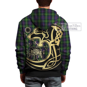 Farquharson Tartan Hoodie with Family Crest Celtic Wolf Style - Tartan Vibes Clothing