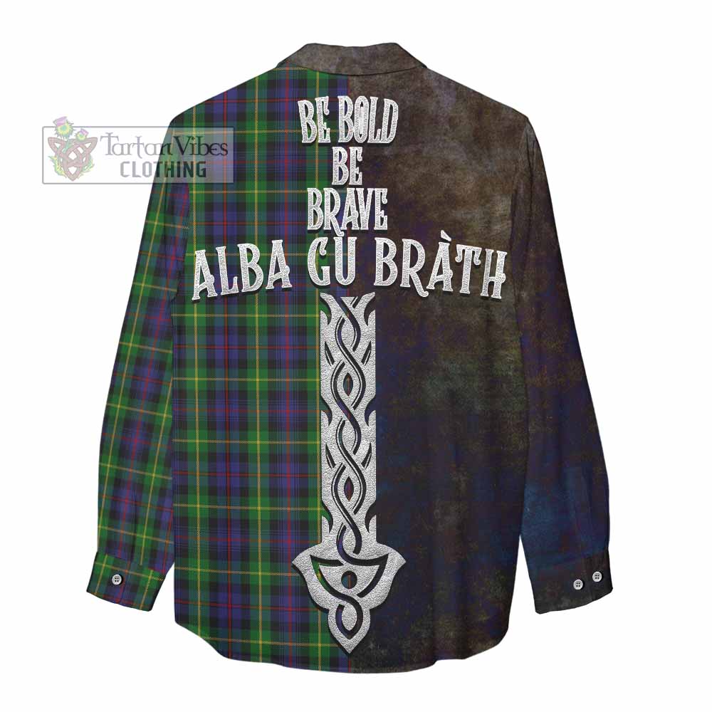 Tartan Vibes Clothing Farquharson Tartan Family Crest Women's Casual Shirt Alba Gu Brath Be Brave Lion Ancient Style