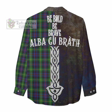 Farquharson Tartan Family Crest Women's Casual Shirt Alba Gu Brath Be Brave Lion Ancient Style