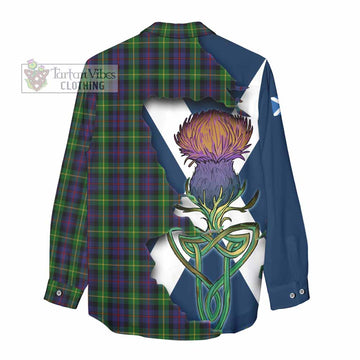 Tartan Vibes Clothing Farquharson Tartan Family Crest Women's Casual Shirt Scottish Thistle Celtic Inspired