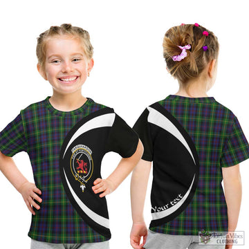 Farquharson Tartan Kid T-Shirt with Family Crest Circle Style