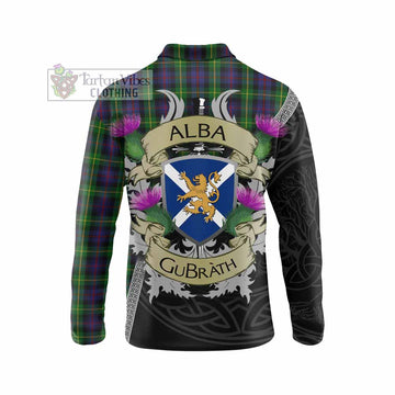 Farquharson Tartan Family Crest Long Sleeve Polo Shirt Lion Rampant Royal Thistle Shield Celtic Inspired