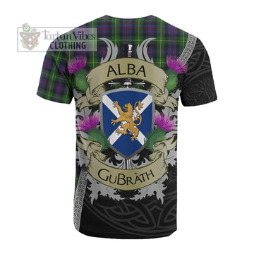 Farquharson Tartan Family Crest Cotton T-shirt Lion Rampant Royal Thistle Shield Celtic Inspired