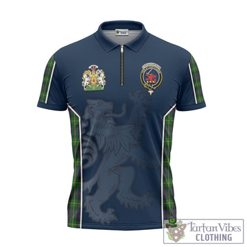 Farquharson Tartan Zipper Polo Shirt with Family Crest and Lion Rampant Vibes Sport Style