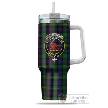 Tartan Vibes Clothing Farquharson Tartan and Family Crest Tumbler with Handle