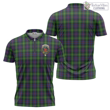 Farquharson Tartan Zipper Polo Shirt with Family Crest