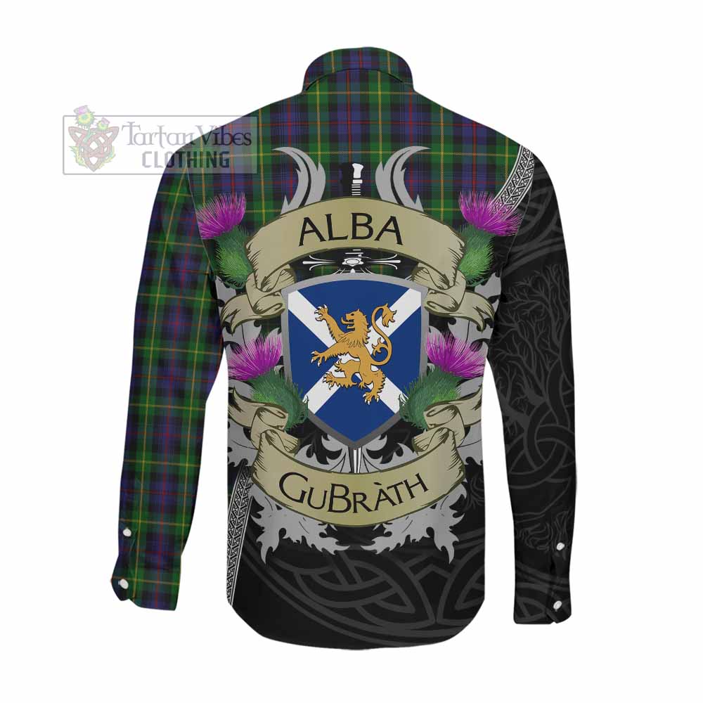 Tartan Vibes Clothing Farquharson Tartan Family Crest Long Sleeve Button Shirt Lion Rampant Royal Thistle Shield Celtic Inspired