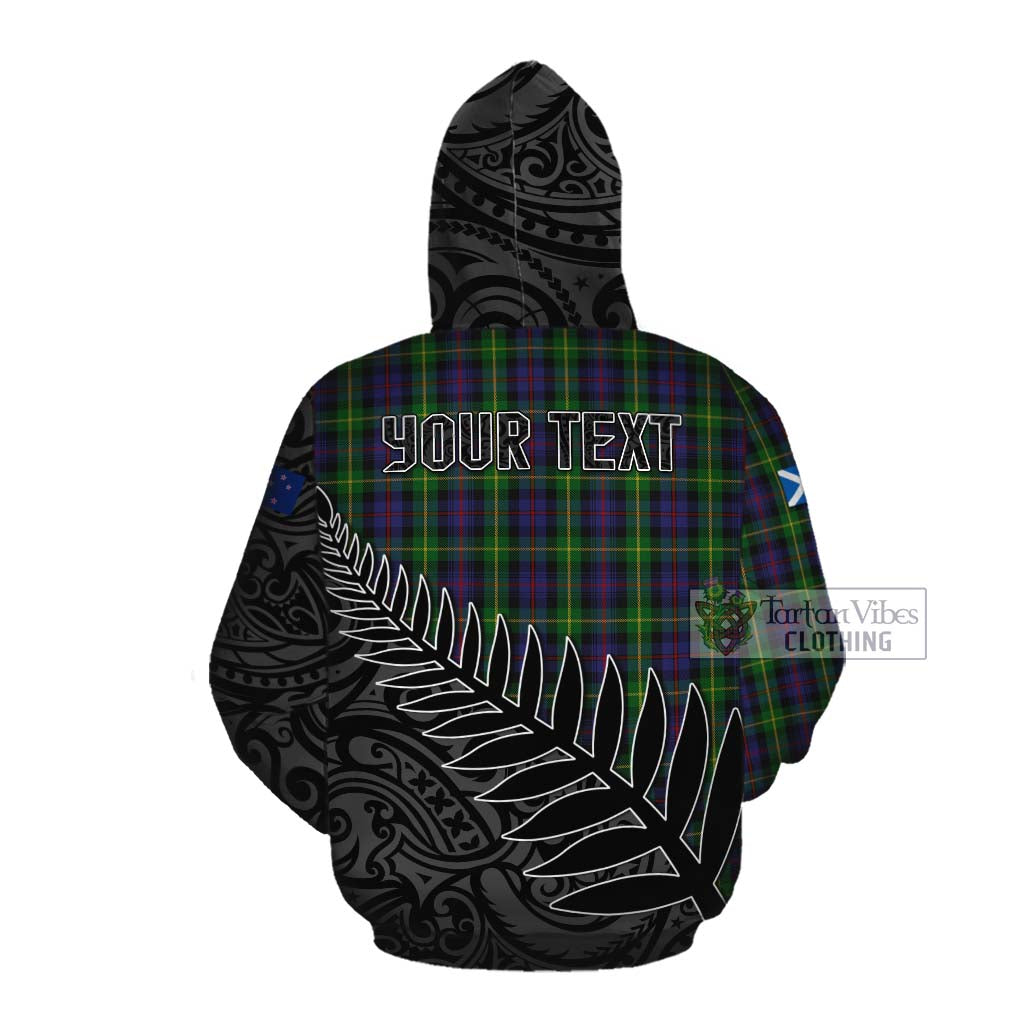Tartan Vibes Clothing Farquharson Crest Tartan Cotton Hoodie with New Zealand Silver Fern Half Style