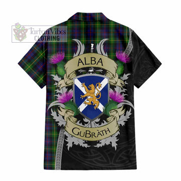 Farquharson Tartan Family Crest Hawaiian Shirt Lion Rampant Royal Thistle Shield Celtic Inspired