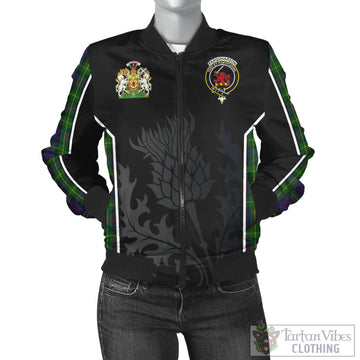 Farquharson Tartan Bomber Jacket with Family Crest and Scottish Thistle Vibes Sport Style