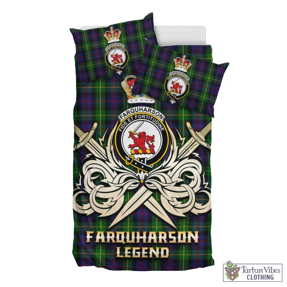Tartan Vibes Clothing Farquharson Tartan Bedding Set with Clan Crest and the Golden Sword of Courageous Legacy