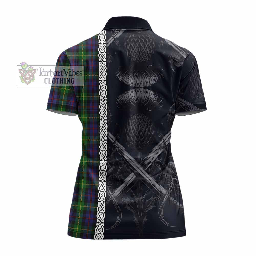 Tartan Vibes Clothing Farquharson Tartan Women's Polo Shirt with Family Crest Cross Sword Thistle Celtic Vibes