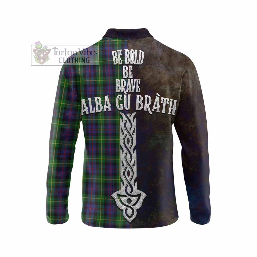 Tartan Vibes Clothing Farquharson Tartan Family Crest Long Sleeve Polo Shirt Alba Gu Brath Be Brave Lion Ancient Style