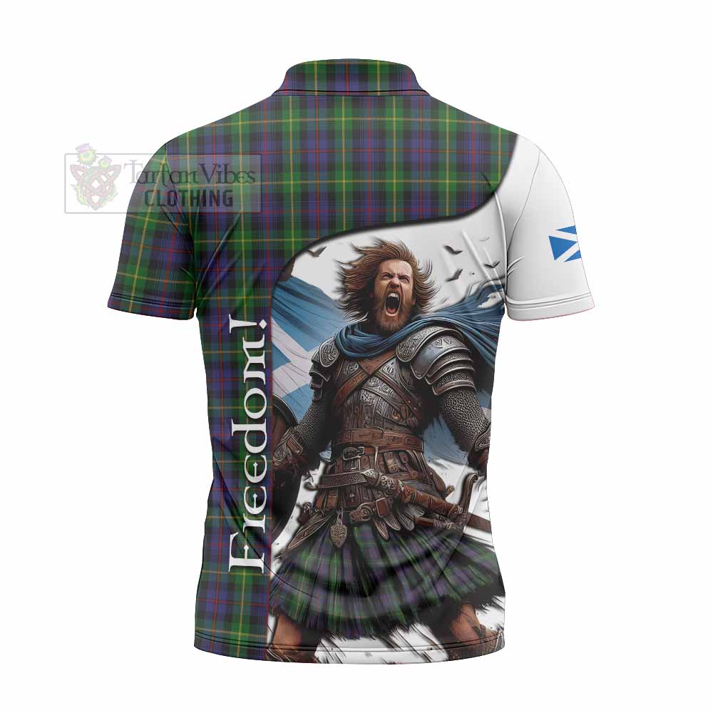 Tartan Vibes Clothing Farquharson Crest Tartan Zipper Polo Shirt Inspired by the Freedom of Scottish Warrior