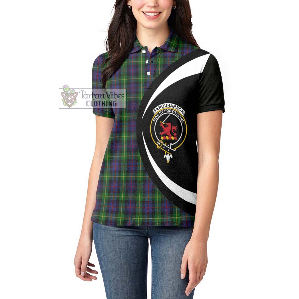 Farquharson Tartan Women's Polo Shirt with Family Crest Circle Style - Tartan Vibes Clothing
