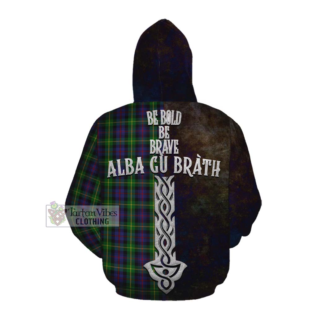 Tartan Vibes Clothing Farquharson Tartan Family Crest Cotton Hoodie Alba Gu Brath Be Brave Lion Ancient Style