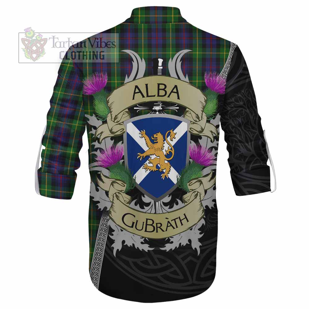 Tartan Vibes Clothing Farquharson Tartan Family Crest Ghillie Kilt Shirt Lion Rampant Royal Thistle Shield Celtic Inspired