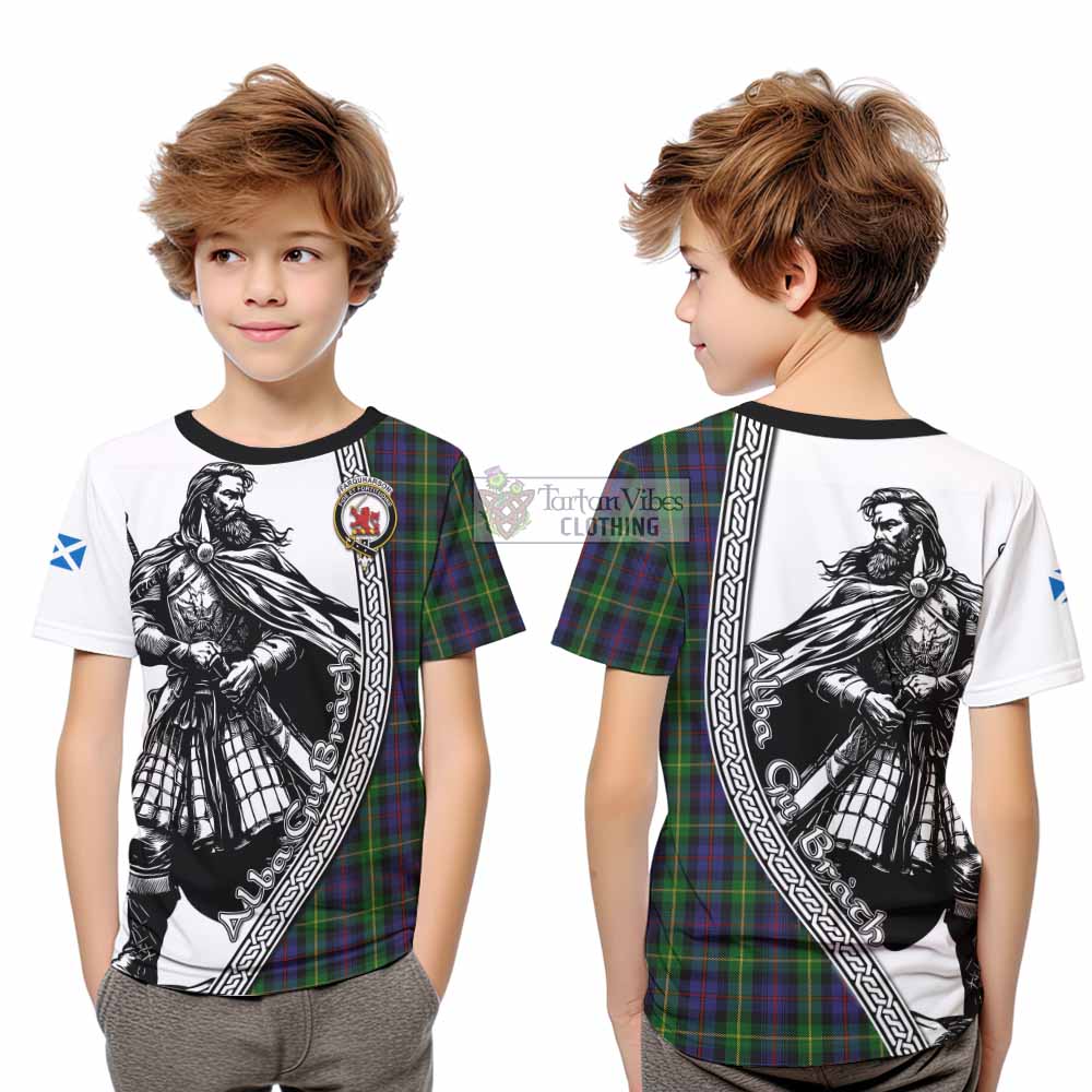 Farquharson Tartan Clan Crest Kid T-Shirt with Highlander Warrior Celtic Style