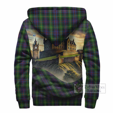 Farquharson Tartan Family Crest Sherpa Hoodie with Scottish Ancient Castle Style