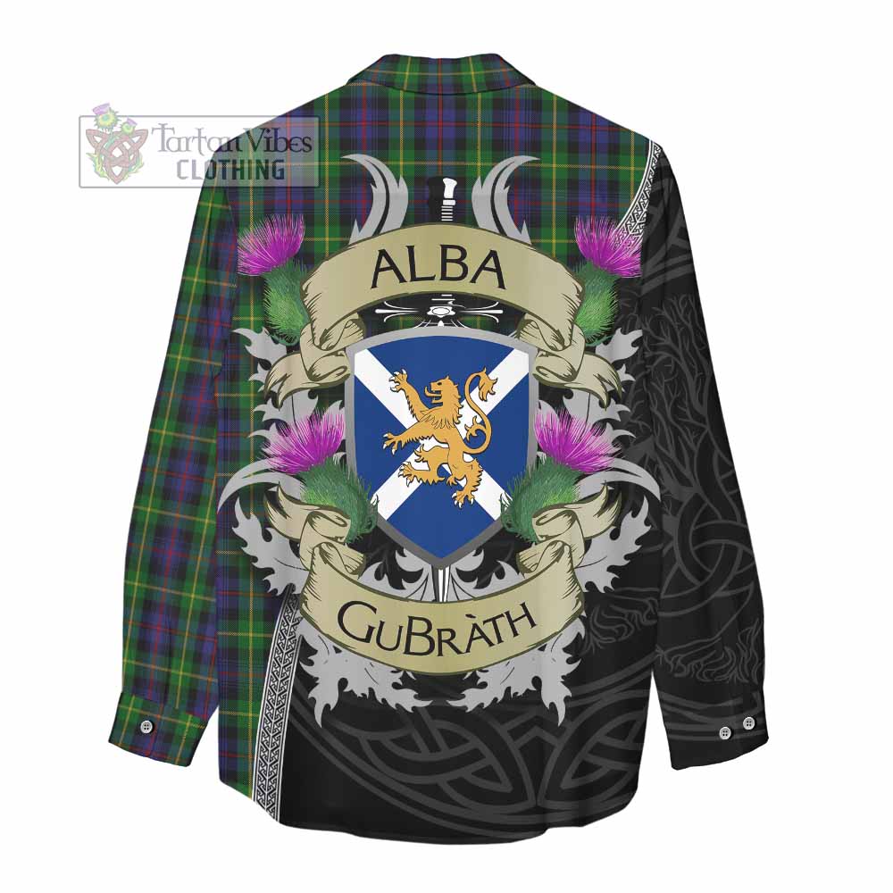 Tartan Vibes Clothing Farquharson Tartan Family Crest Women's Casual Shirt Lion Rampant Royal Thistle Shield Celtic Inspired