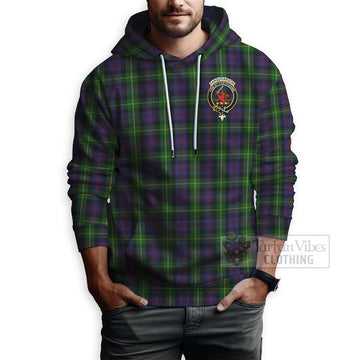 Tartan Vibes Clothing Farquharson Tartan Hoodie with Family Crest and Bearded Skull Holding Bottles of Whiskey