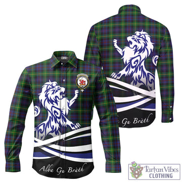 Farquharson Tartan Long Sleeve Button Up Shirt with Alba Gu Brath Regal Lion Emblem