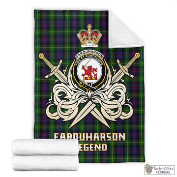 Farquharson Tartan Blanket with Clan Crest and the Golden Sword of Courageous Legacy