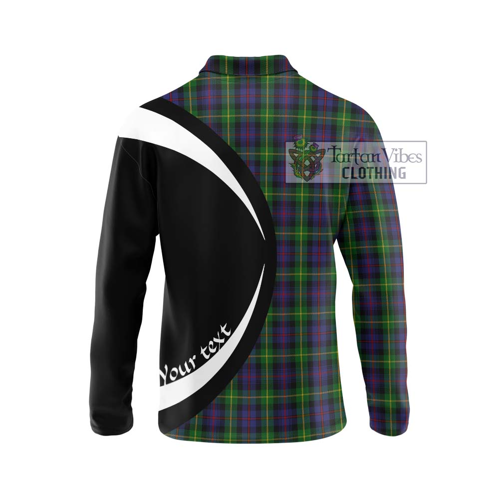 Farquharson Tartan Long Sleeve Polo Shirt with Family Crest Circle Style - Tartan Vibes Clothing
