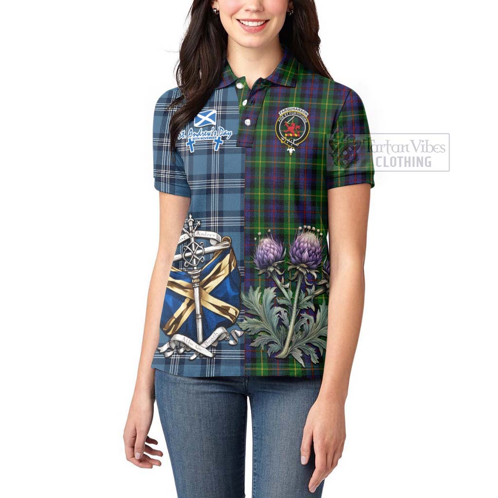 Tartan Vibes Clothing Farquharson Tartan Women's Polo Shirt Happy St. Andrew's Day Half Tartan Style