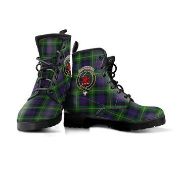 Farquharson Tartan Leather Boots with Family Crest