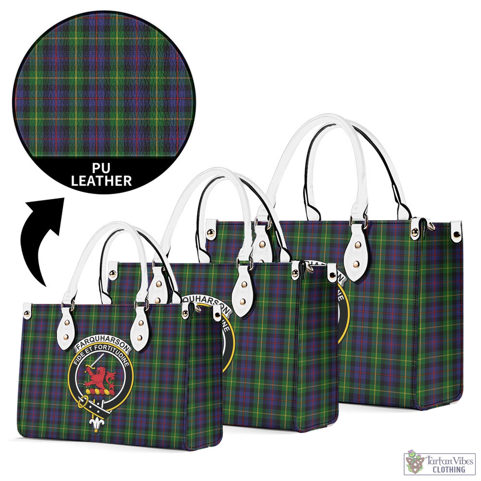 Tartan Vibes Clothing Farquharson Tartan Luxury Leather Handbags with Family Crest