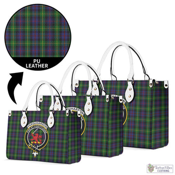 Farquharson Tartan Luxury Leather Handbags with Family Crest