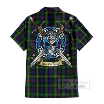 Farquharson Tartan Hawaiian Shirt with Family Crest Celtic Skull Style
