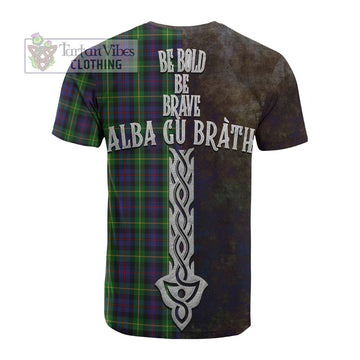 Farquharson Tartan Family Crest Cotton T-shirt Alba Gu Brath Be Brave Lion Ancient Style