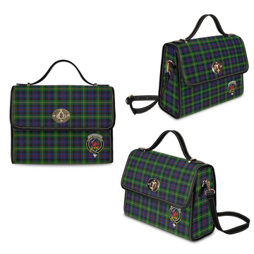 farquharson-tartan-leather-strap-waterproof-canvas-bag-with-family-crest