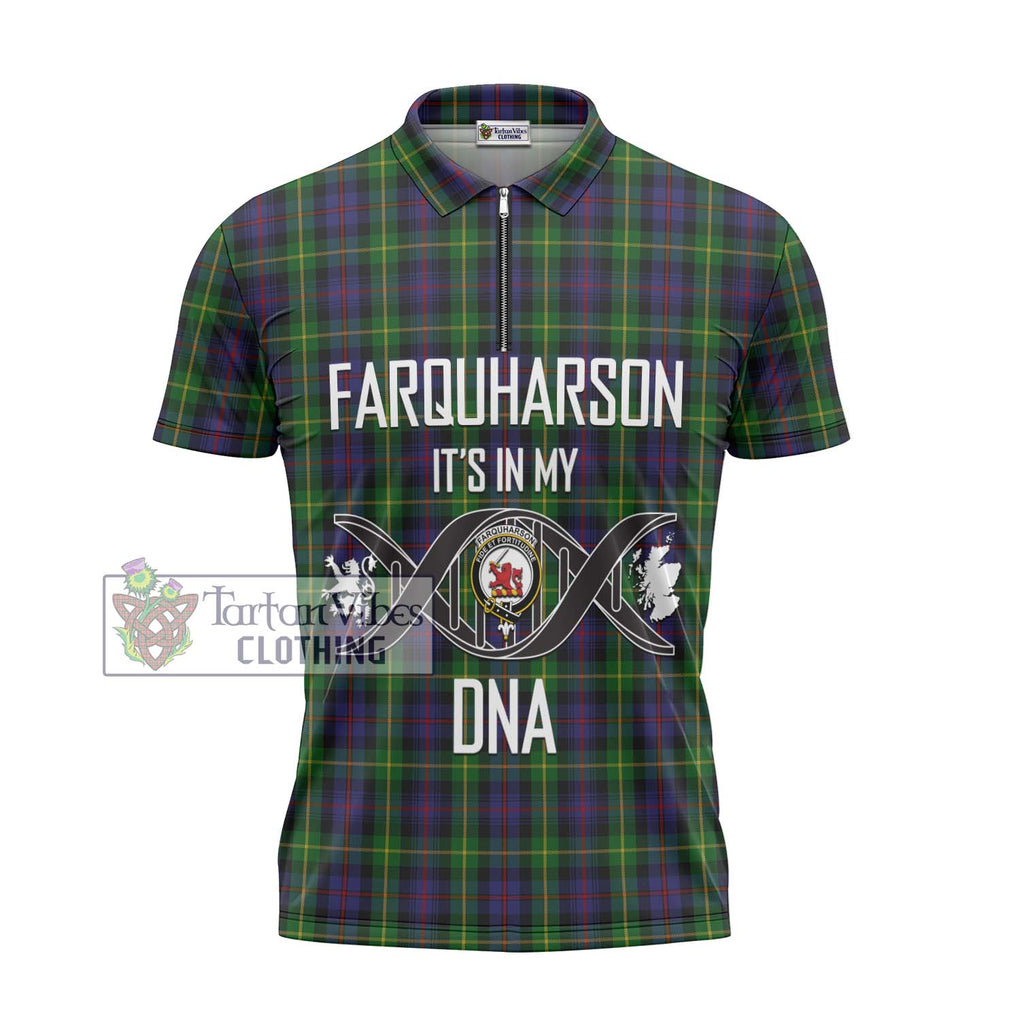 Farquharson Tartan Zipper Polo Shirt with Family Crest DNA In Me Style - Tartanvibesclothing Shop