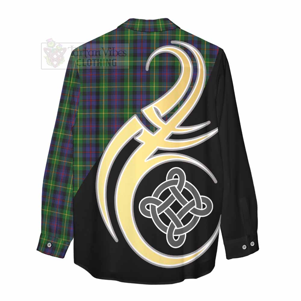 Tartan Vibes Clothing Farquharson Tartan Women's Casual Shirt with Family Crest and Celtic Symbol Style