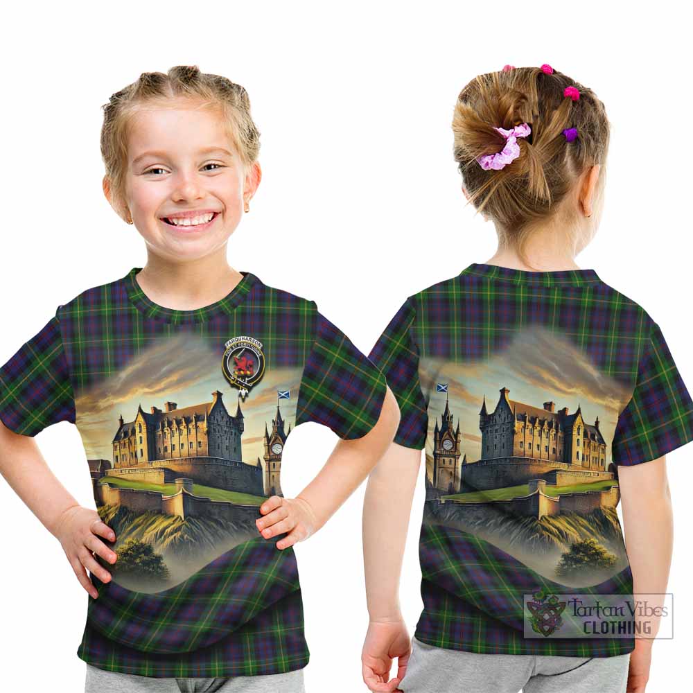 Tartan Vibes Clothing Farquharson Tartan Family Crest Kid T-Shirt with Scottish Ancient Castle Style