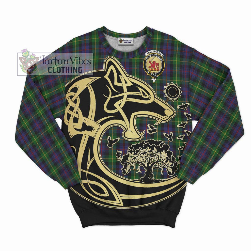 Farquharson Tartan Sweatshirt with Family Crest Celtic Wolf Style - Tartan Vibes Clothing